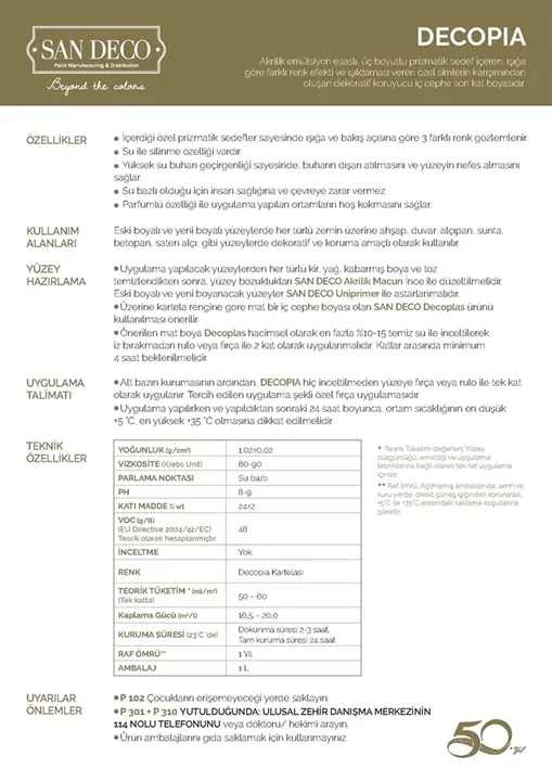 Sandeco Decopia teknik föyü