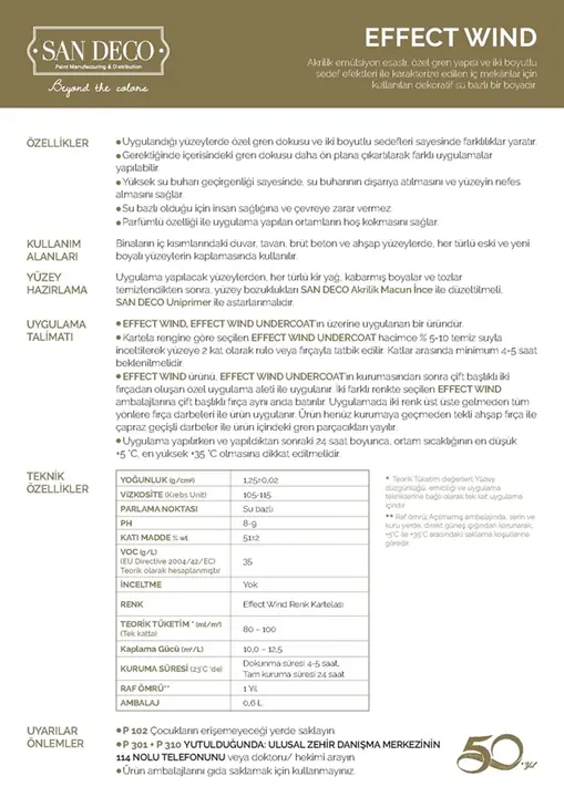 Sandeco Effect Wind teknik föyü