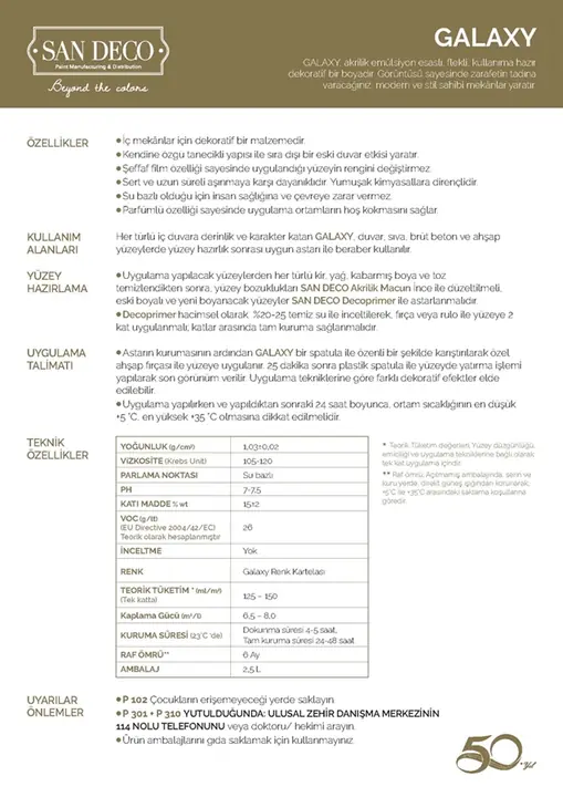 Sandeco Galaxy teknik föyü
