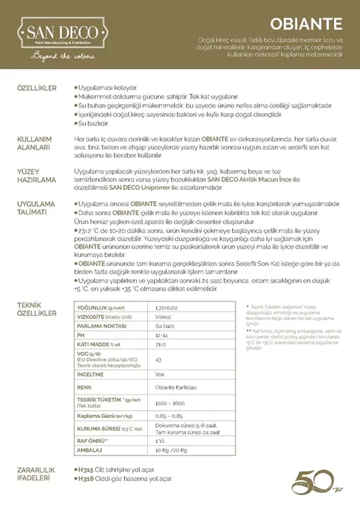 Sandeco Obiante teknik föyü