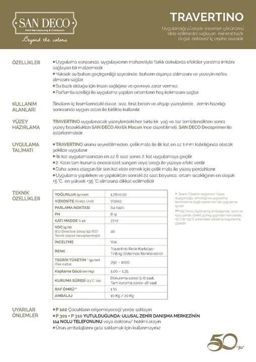 Sandeco Travertino teknik föyü