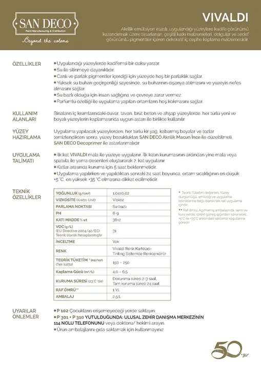 Sandeco Vivaldi teknik föyü